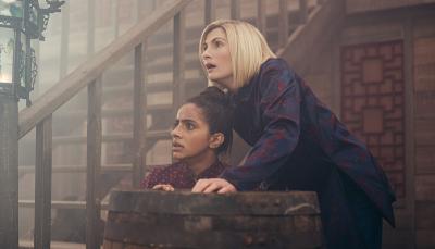 Jodie Whittaker and Mandip Gill in Doctor Who "Legend of the Sea Devils"