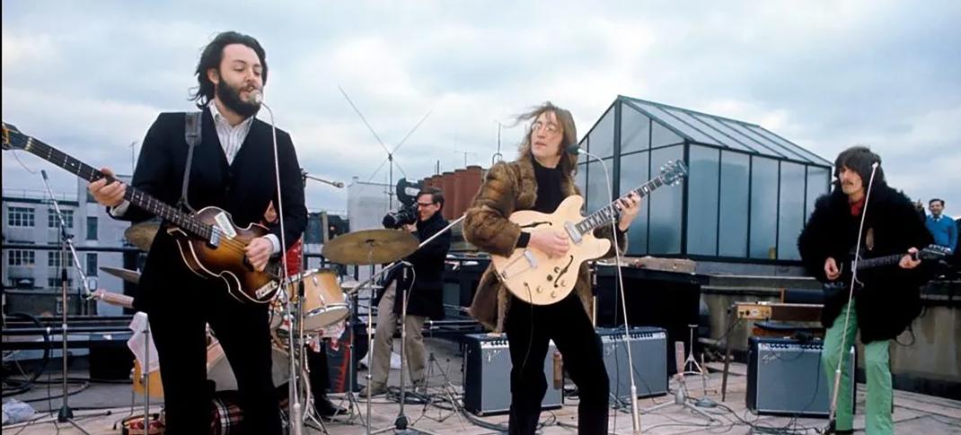 The Beatles on the rooftop of Apple Records in 1969