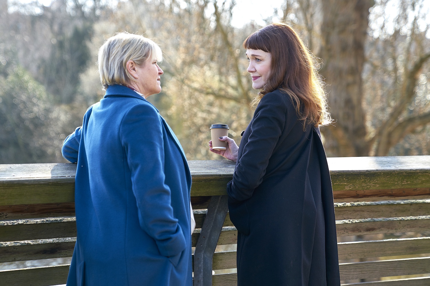 Eleanor James (Lisa Palfrey) and Kelly (Madeleine Potter). Credit: Courtesy of © 2021 New Pictures Ltd