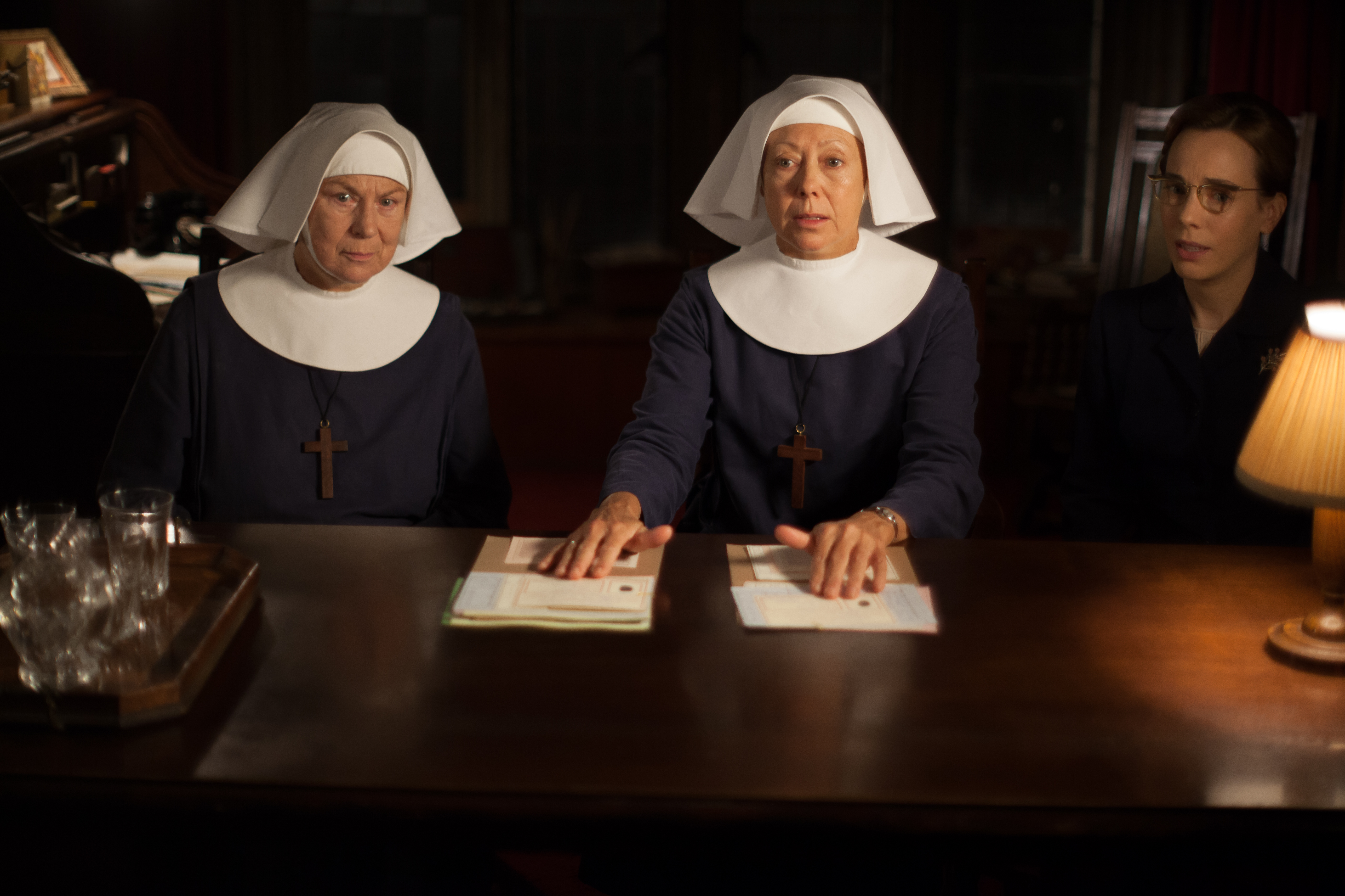 Sister Evangelina, Sister Julienne and Shelagh. (Photo: Courtesy of Laurence Cendrowicz / © Neal Street Productions)