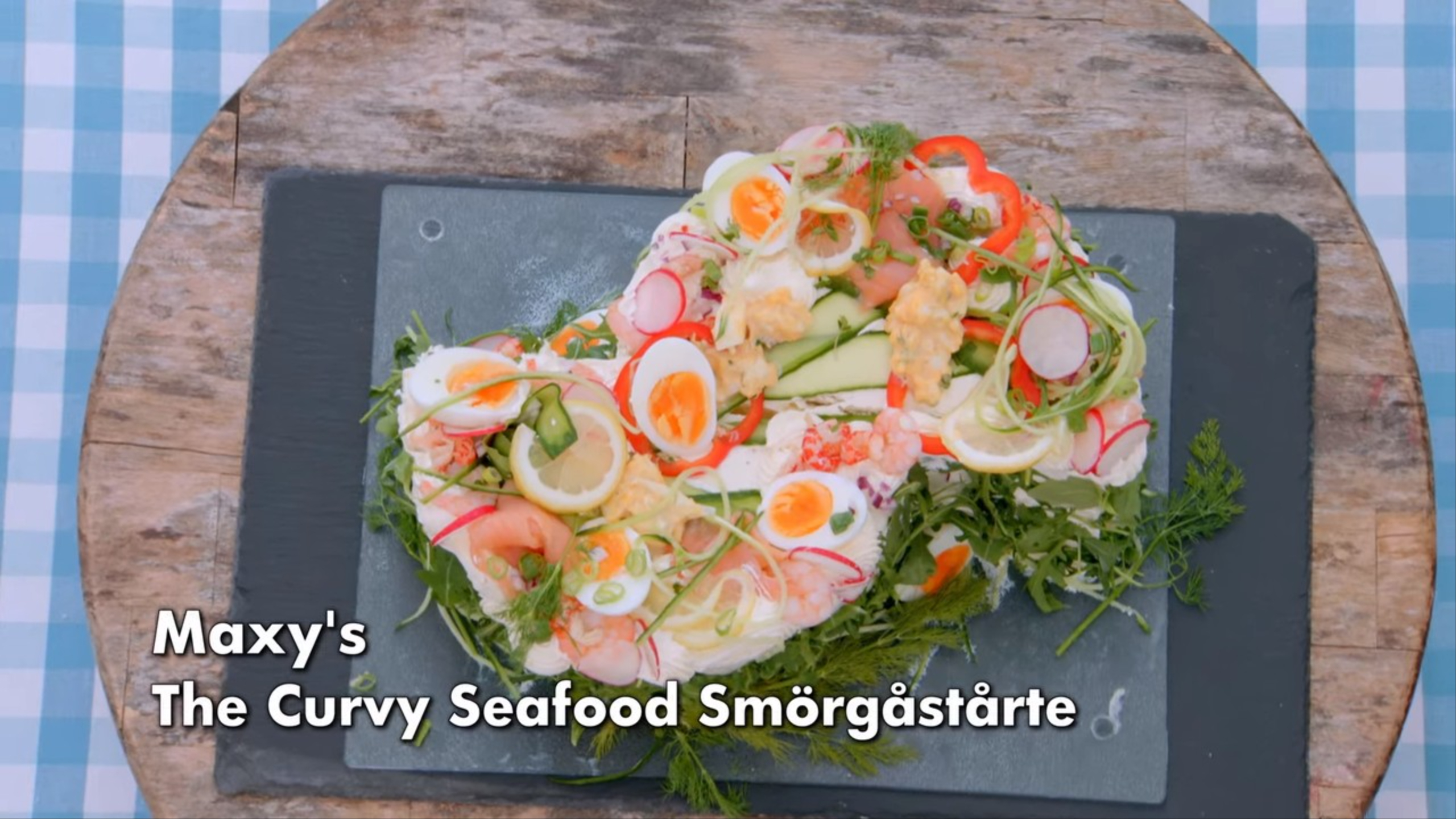 Picture shows: Maxy's The Curvy Seafood Smörgåstårta Showstopper for The Great British Baking Show Season 10's Bread Week