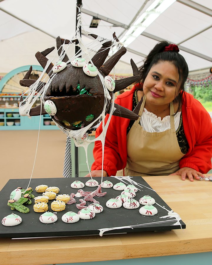 Picture shows: Syabira's Itsy Bitsy Spider Showstopper from The Great British Baking Show Collection 10's Halloween Week