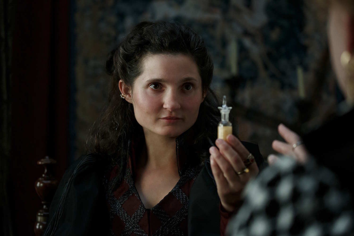 Picture Shows: Angelica (Ruby Bentall) showing Diane De Poitiers a flask of liquid gold.