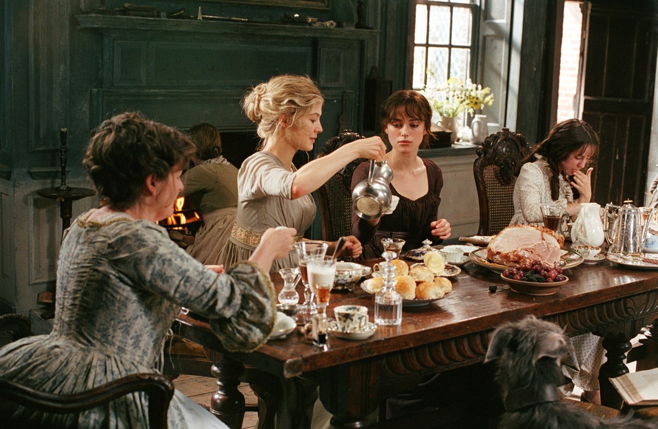 Picture shows: Breakfast with the Bennets. Brenda Blethyn (Mrs. Bennet), Rosamund Pike (Jane), Keira Knightley (Elizabeth), Carey Mulligan (Kitty).