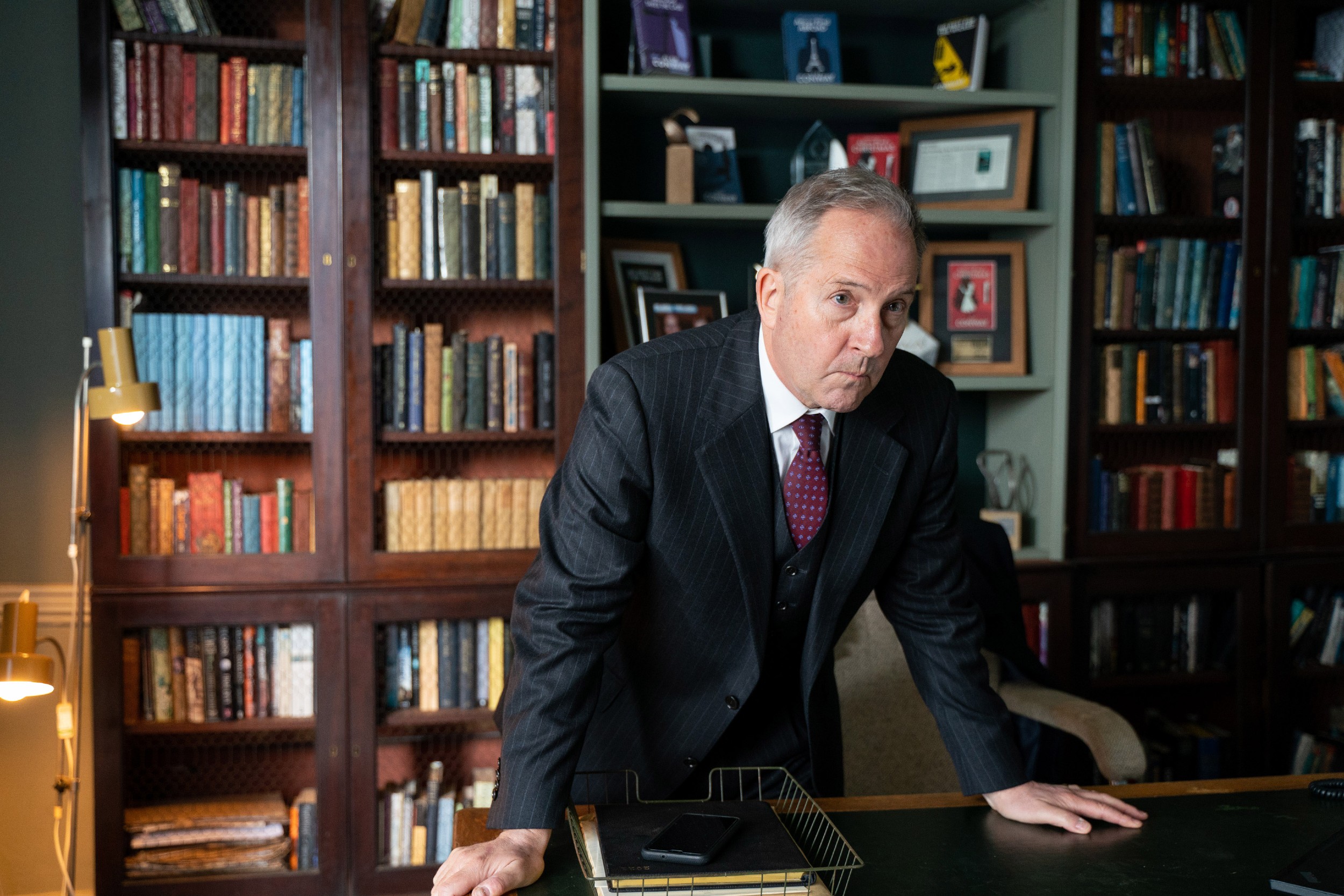Picture shows: Michael Maloney as Charles Clover in his office  in PBS' 'Magpie Murders'