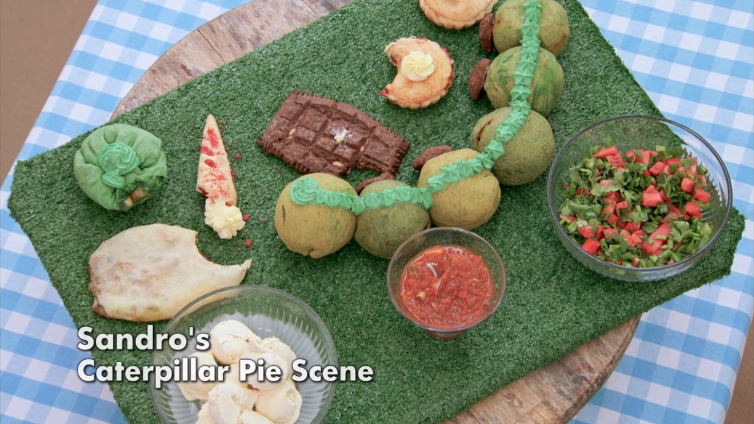 Picture shows: Sandro's Caterpillar Pie Scene Showstopper from The Great British Baking Show Collection 10's Pastry Week
