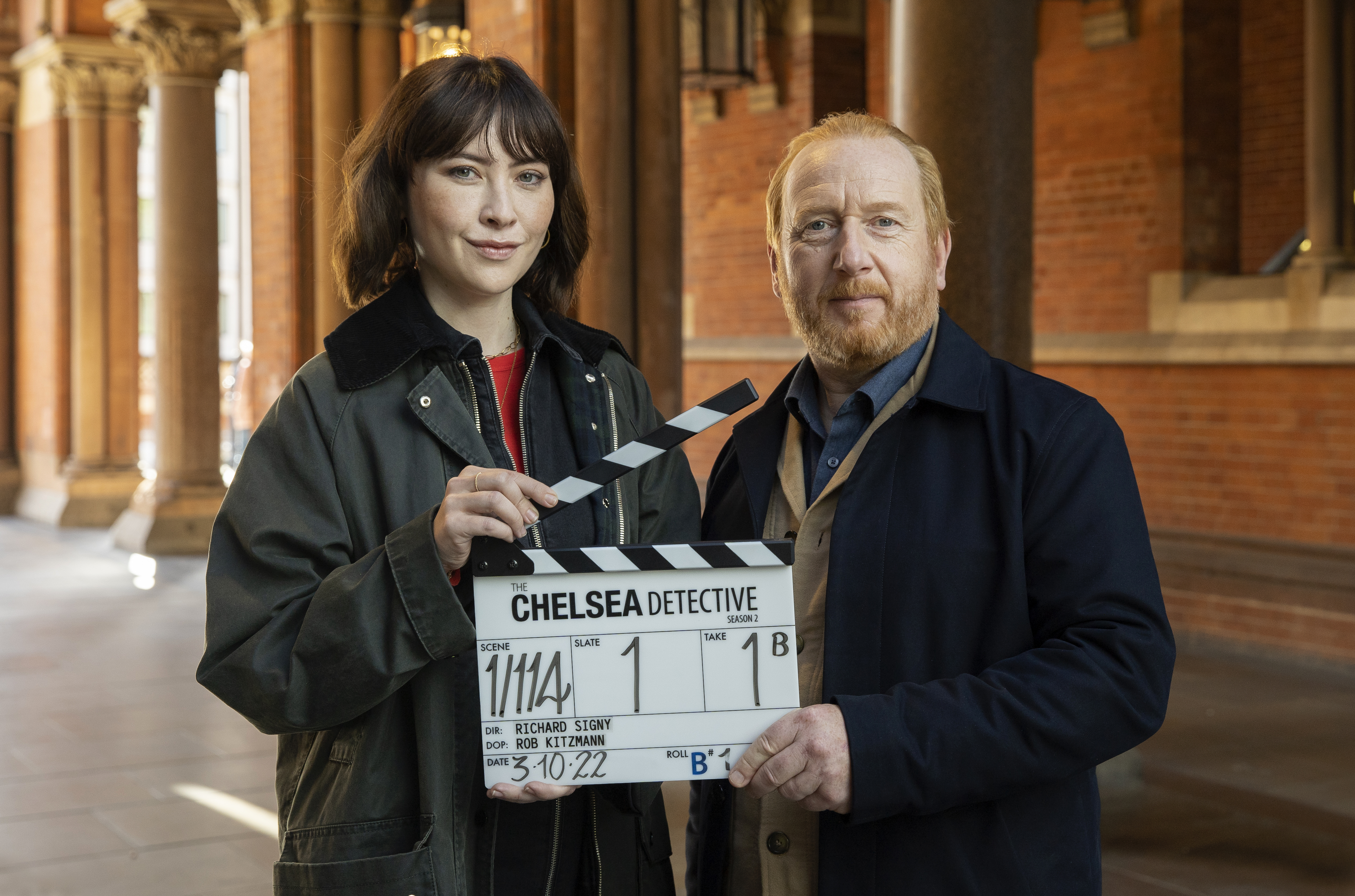 Picture shows: Filming for The Chelsea Detective Season 2 begins, with Adrian Scarborough and Vanessa Emme on set.