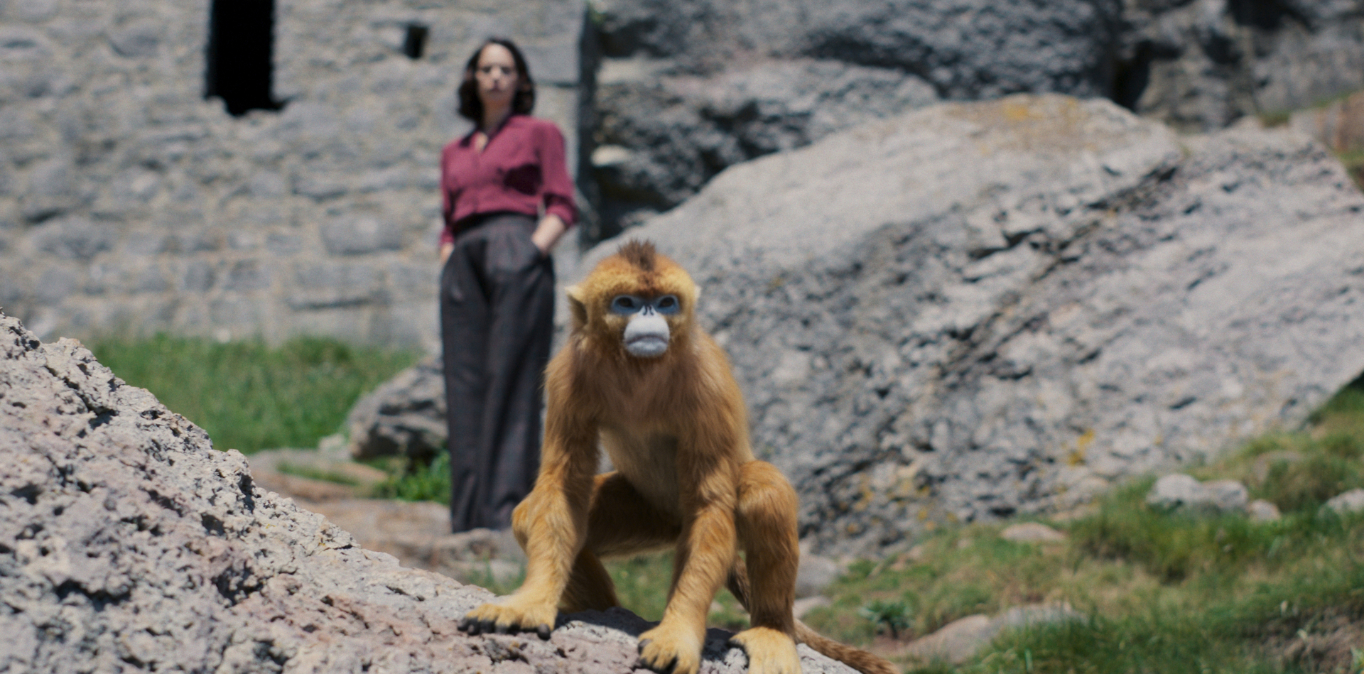 Picture shows: Ruth Wilson and her monkey in His Dark Materials Season 3 Episode 1