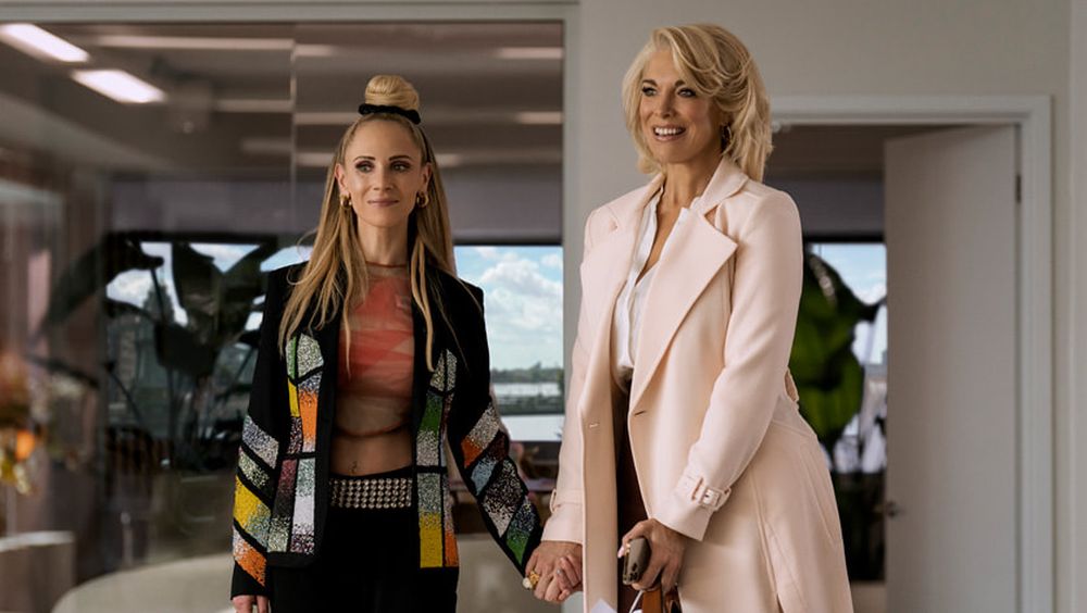 Juno Temple as Keely Jones and Hannah Waddingham as Rebecca Welton in 'Ted Lasso' Season 3, Episode 1.