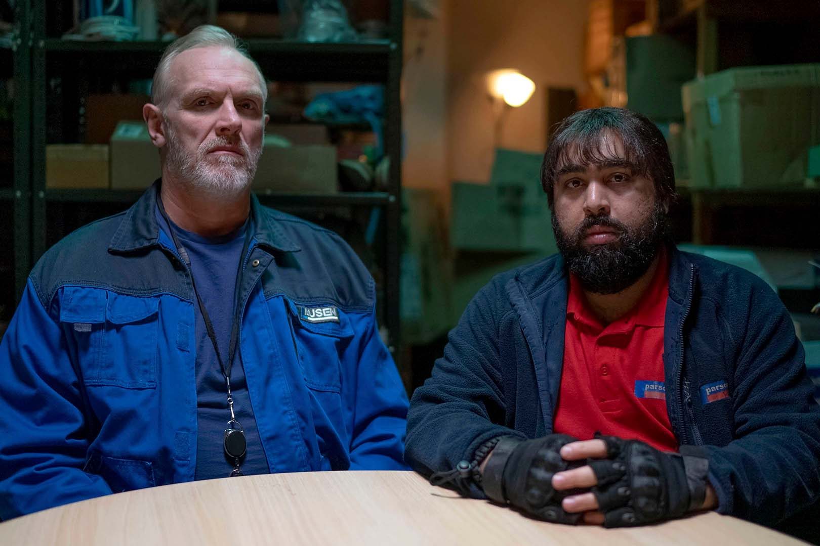 Greg Davies as Paul 'Wicky' Wickstead and Asim Chaudhry as Karl in 'The Cleaner' Season 2.