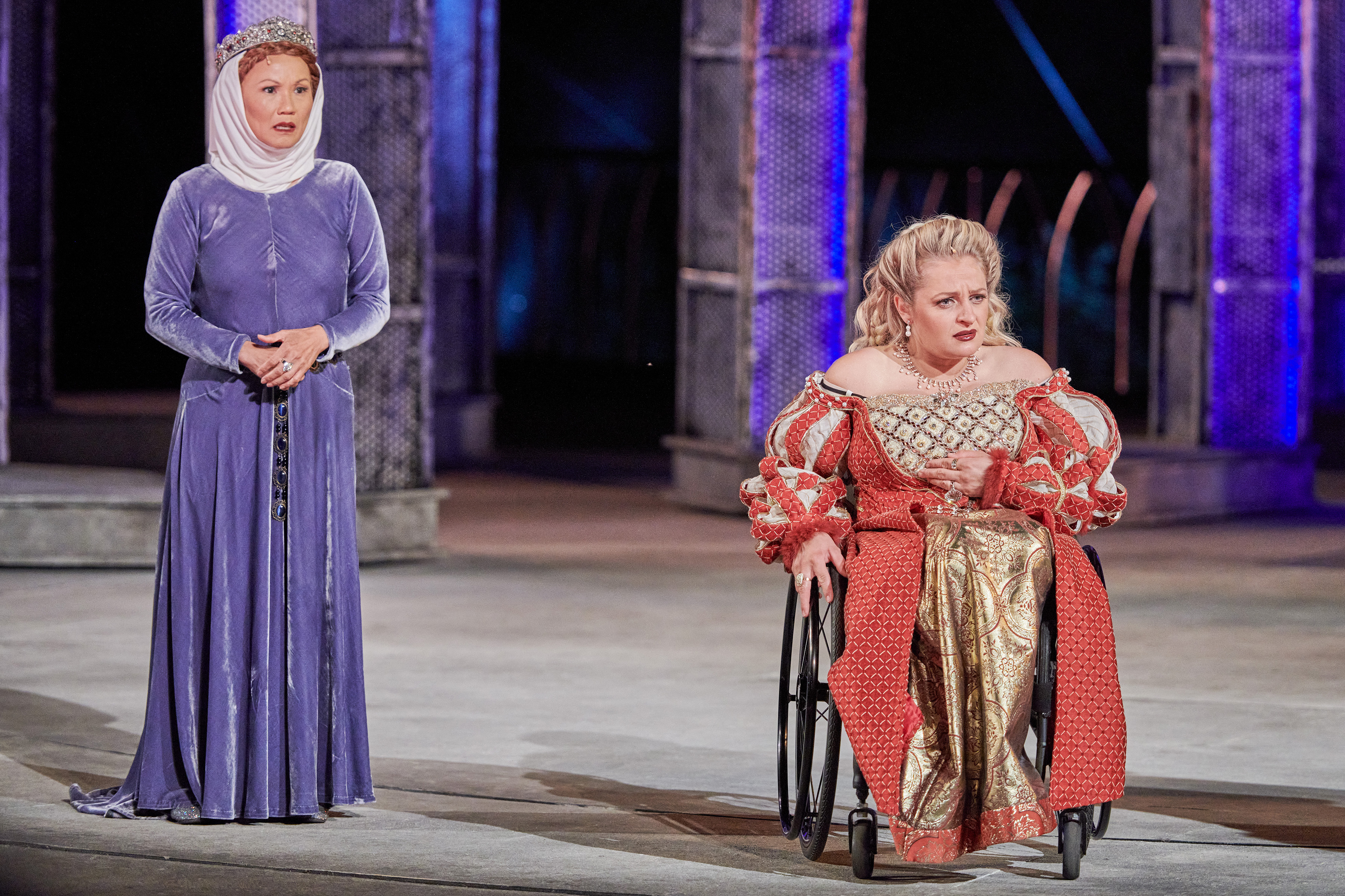 Monique Holt as the Duchess of York and Ali Stroker as Queen Anne in Great Performances' Richard III.