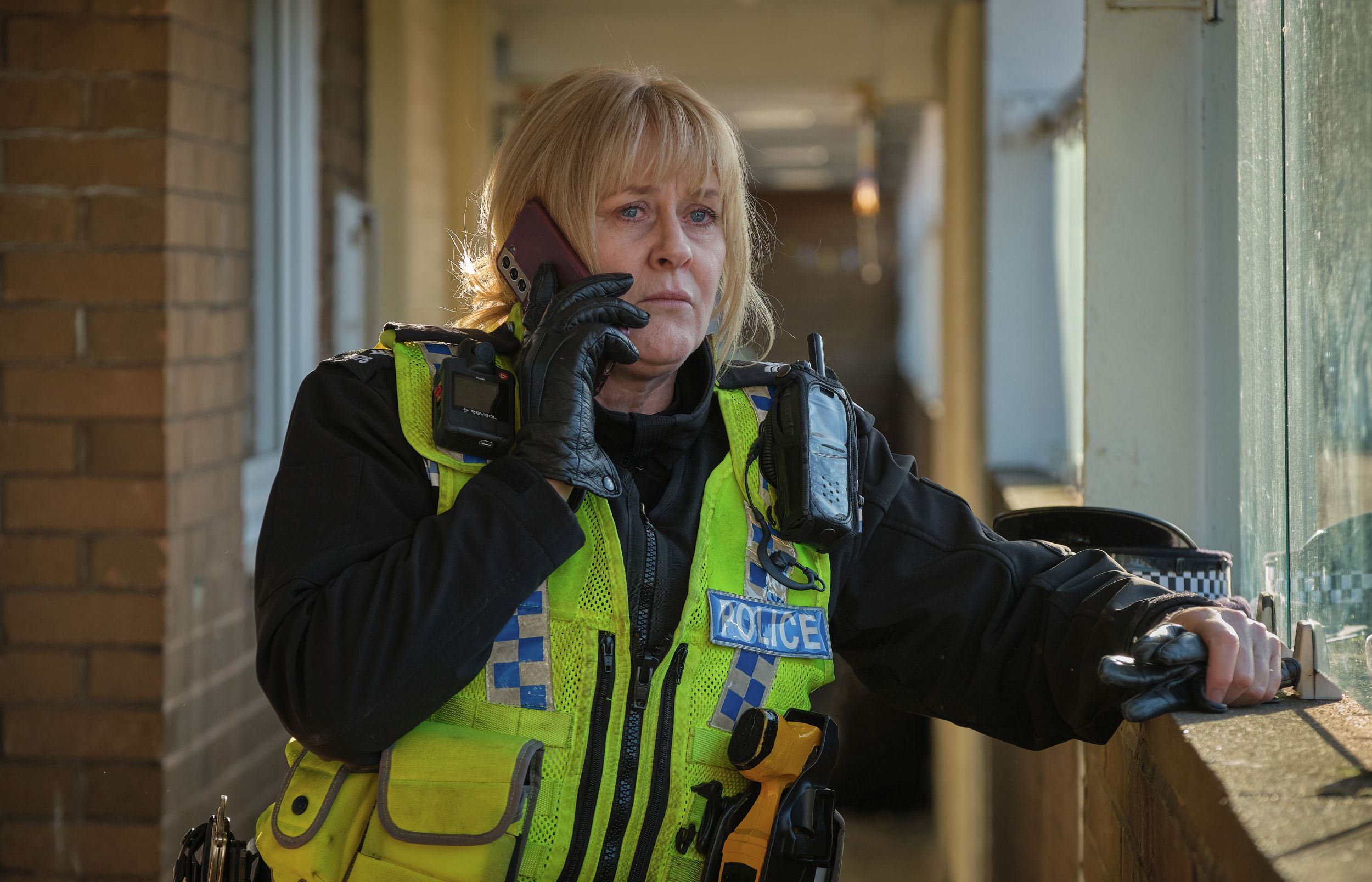 Sarah Lancashire as Catherine Cawood on the phone in Happy Valley Season 3