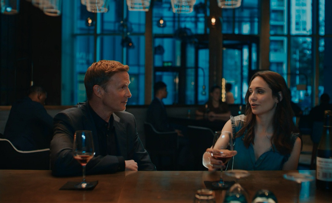 Picture shows: Fi (Tuppence Middleton) at a wine bar with a handsome stranger, Toby (Rupert Penry-Jones)