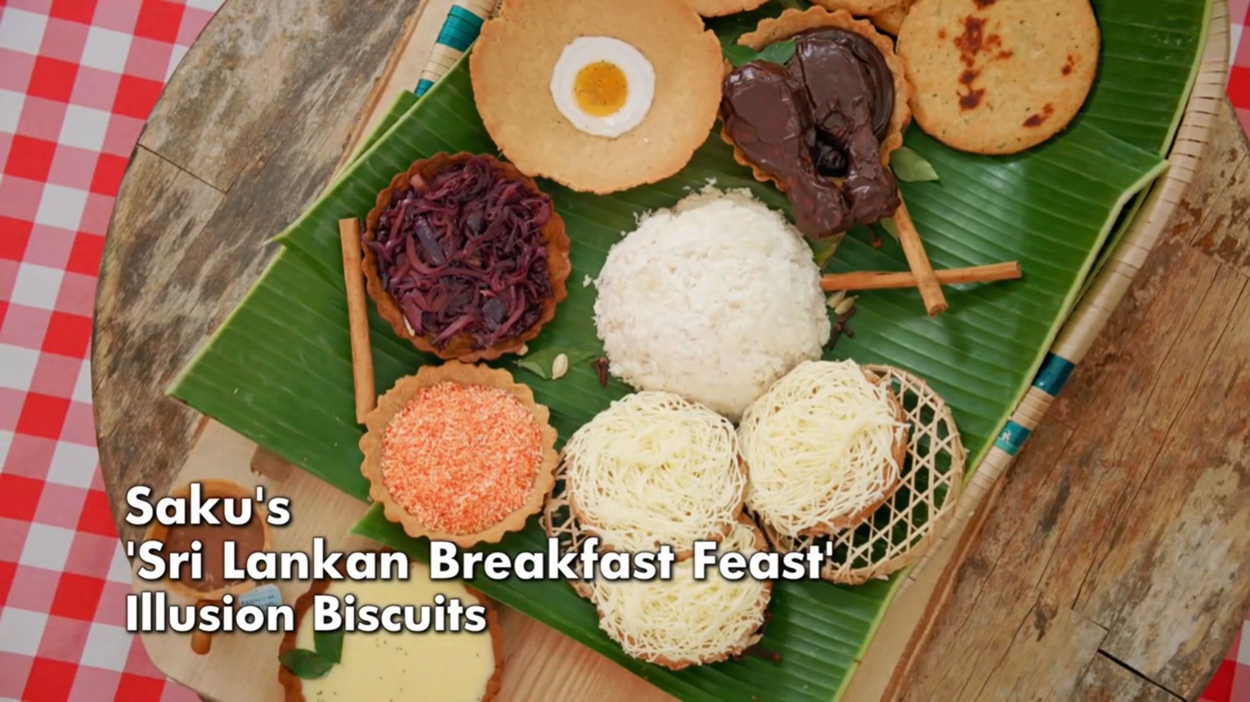 Saku’s Sri Lankan Breakfast Feast Illusion Biscuit Showstopper from 'The Great British Baking Show' Season 14's Biscuit Week