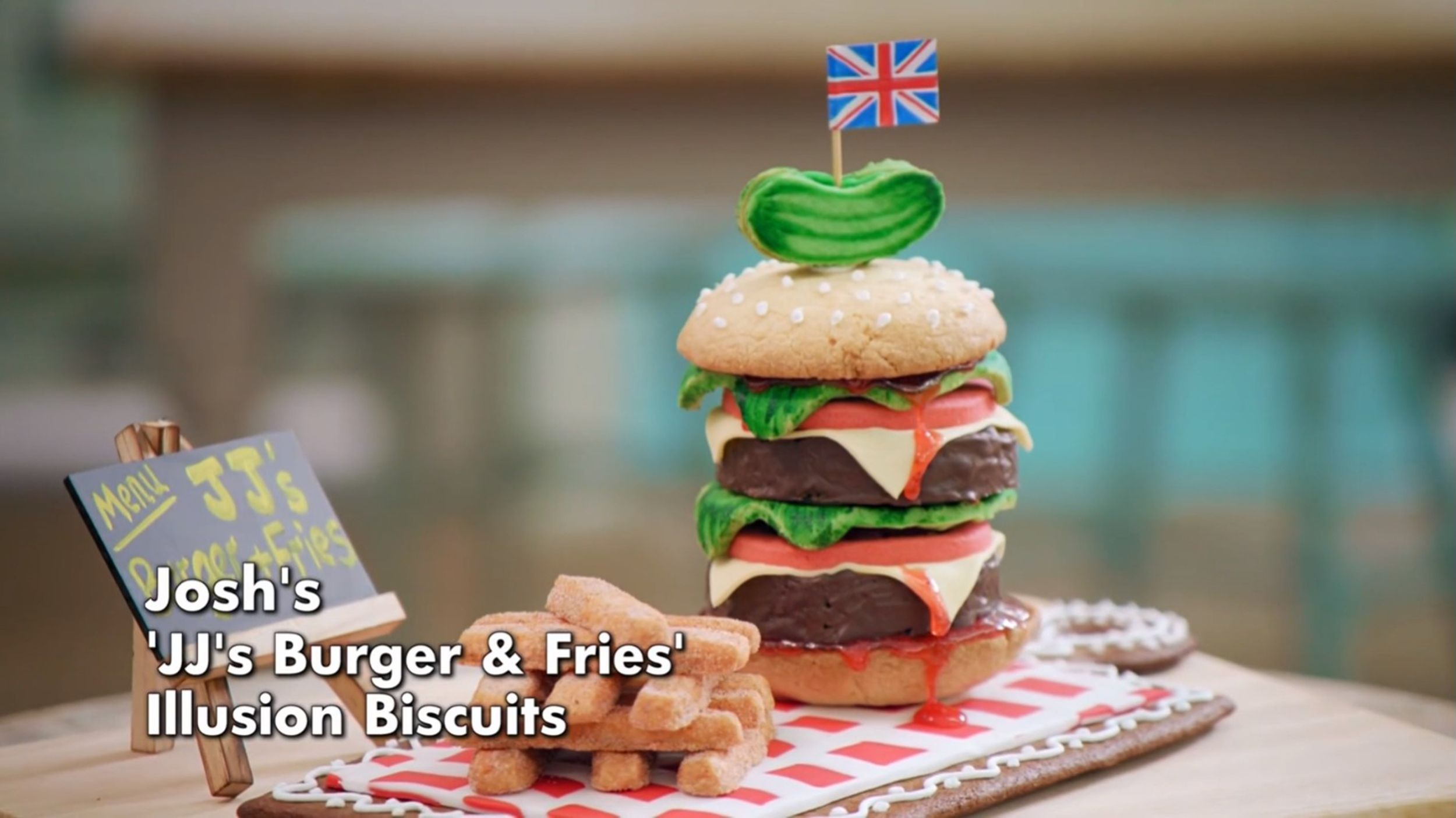 Josh’s JJ's Burger & Fries Illusion Biscuit Showstopper from 'The Great British Baking Show' Season 14's Biscuit Week