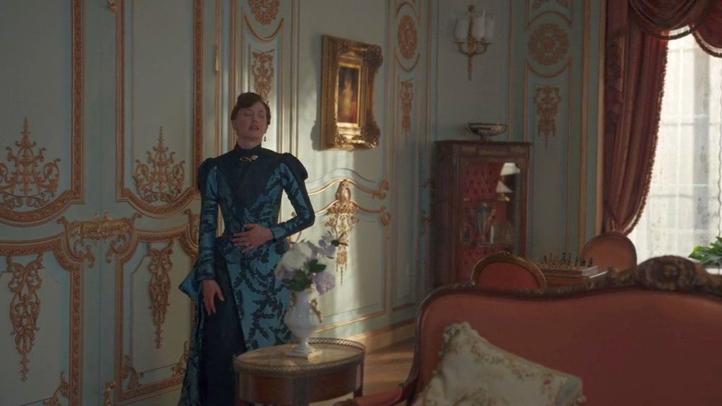 Carrie Coon as Bertha Russell in Conservative Cosplay in The Gilded Age Season 2