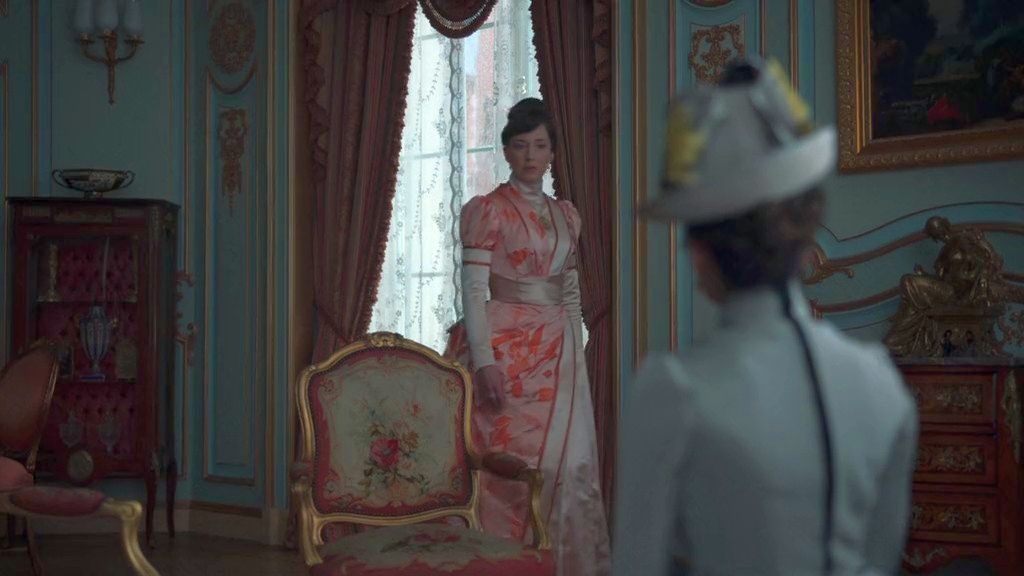 Carrie Coon as Bertha Russell doing her Impressionistic Vision of a Sundae in The Gilded Age Season 2