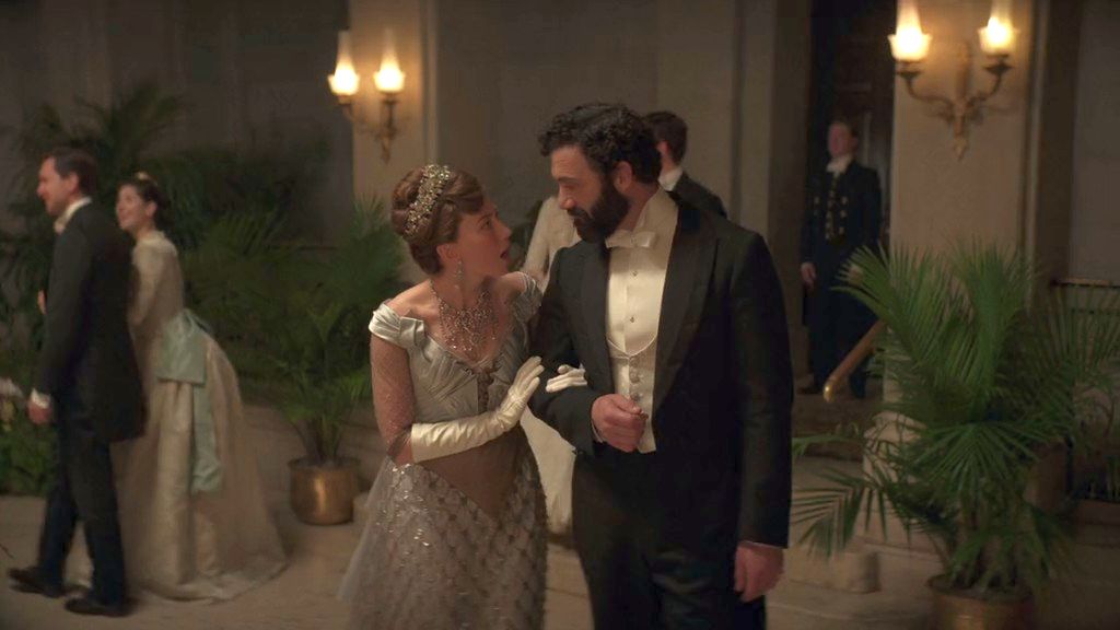 Carrie Coon as Bertha Russell, Morgan Spector as George Russell are winning the dress war in The Gilded Age Season 2