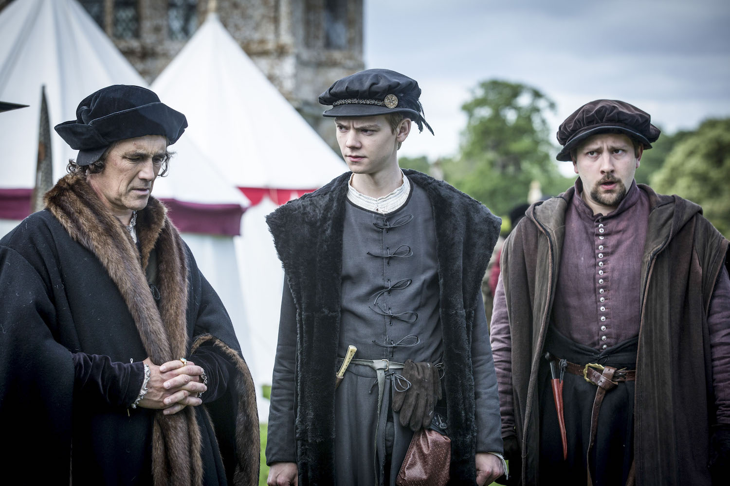 Mark Rylance, Thomas Brodie Sangster and Joss Porter in "Wolf Hall"