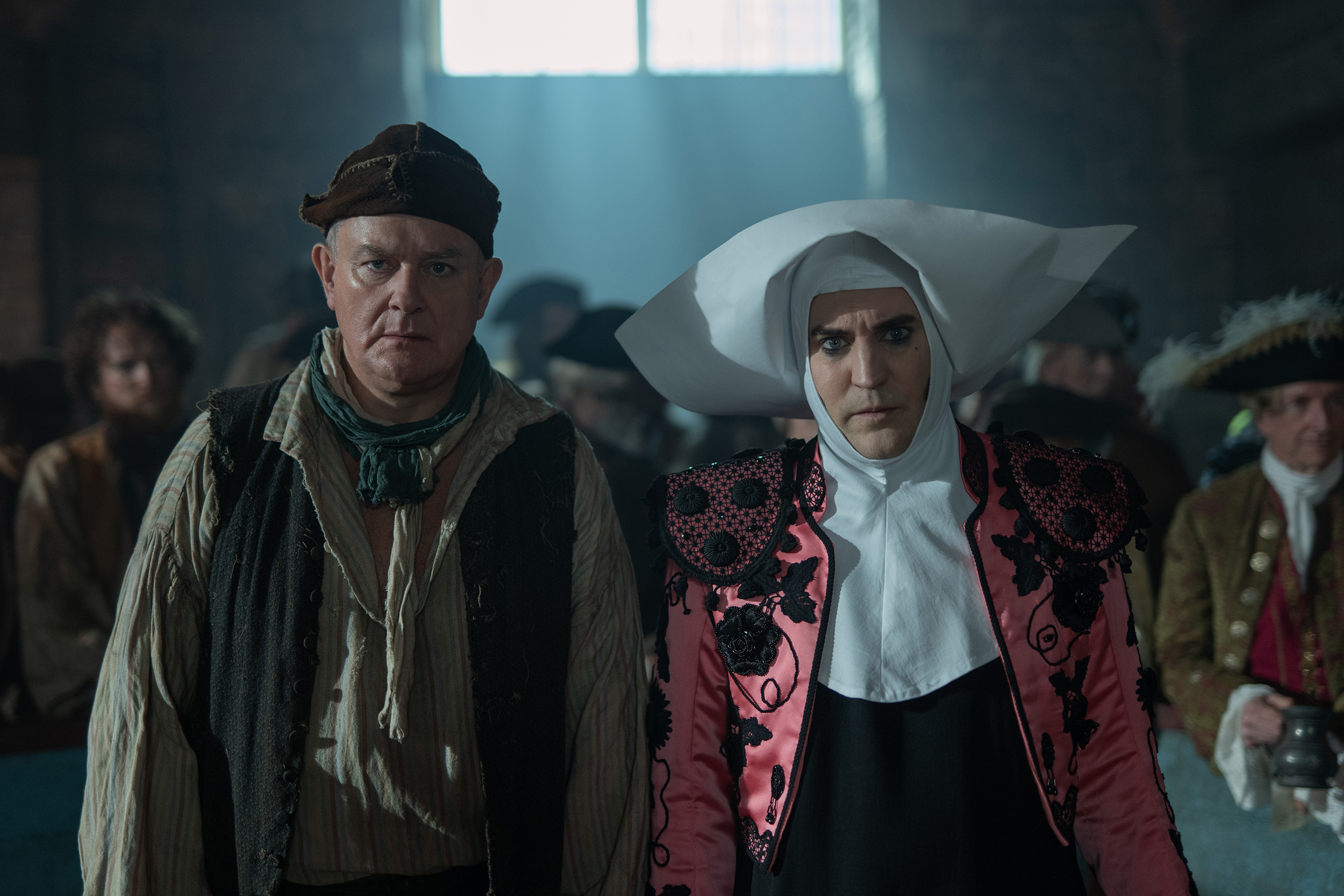 Hugh Bonneville cannot believe Noel Fielding tricked him into this in 'The Completely Made-up Adventures of Dick Turpin' Season 1