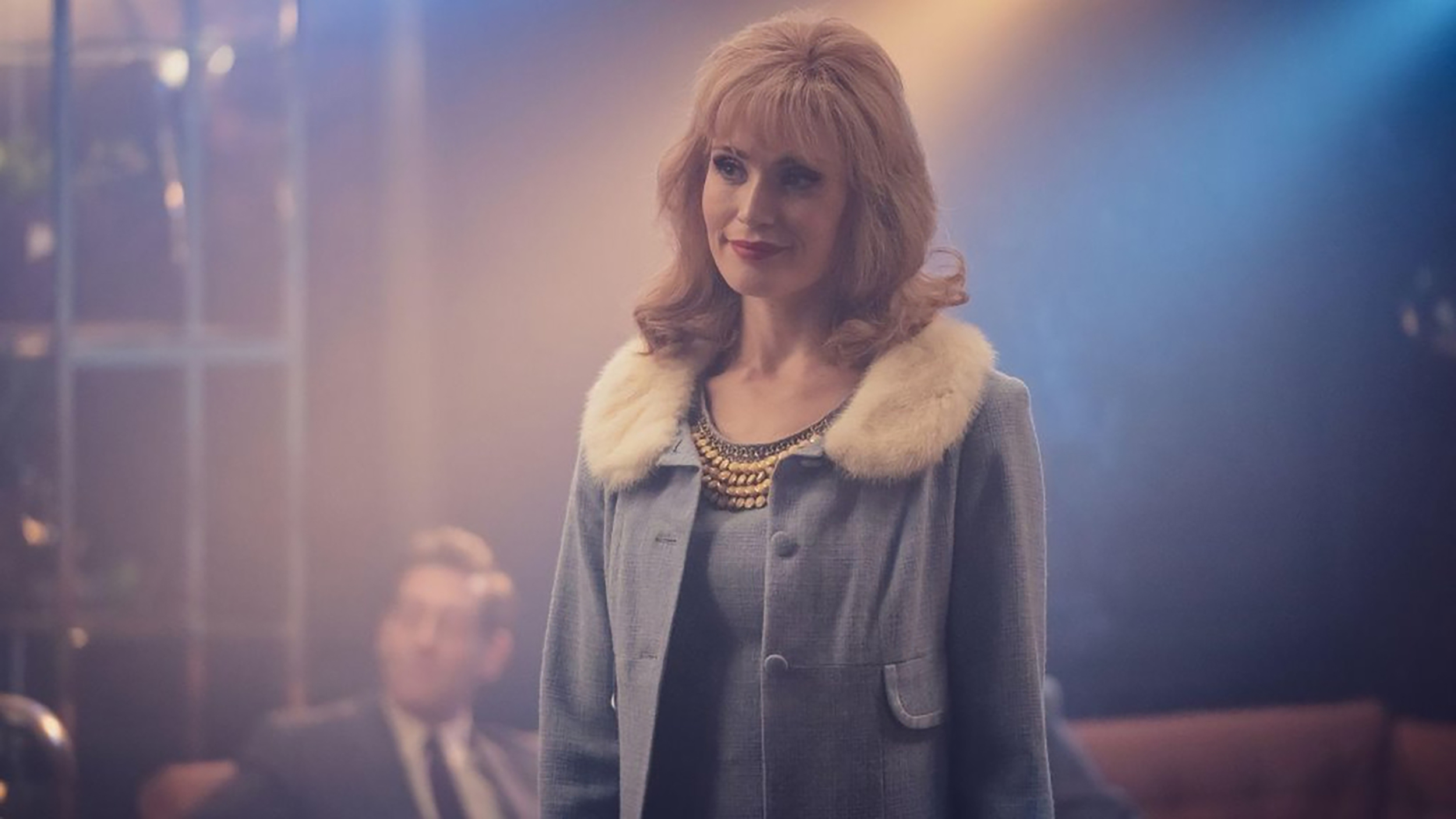 Gemma Arterton as Sophie winning all the things in a great coat in Funny Woman Season 1
