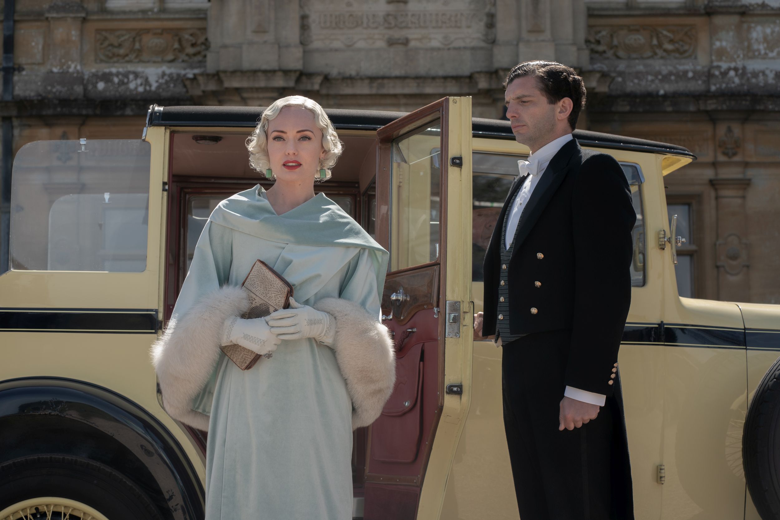 Laura Haddock stars as Myrna Dalgleish and Michael Fox as Andy in DOWNTON ABBEY: A New Era