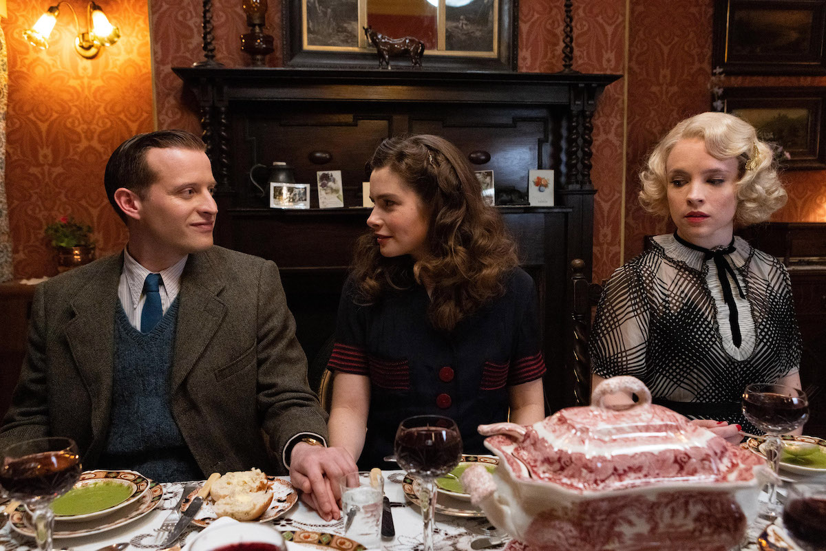 James Herriot (Nicholas Ralph), Helen Alderson (Rachel Shenton), and Margot Sebright-Saunders (Jessica Clark). Credit: Courtesy of Playground Television (UK) Ltd.