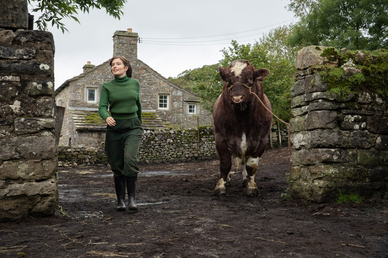Helen Alderson (Rachel Shenton) and Clive the Bull (Jester). Credit: Courtesy of © Playground Television UK Ltd & all3media international