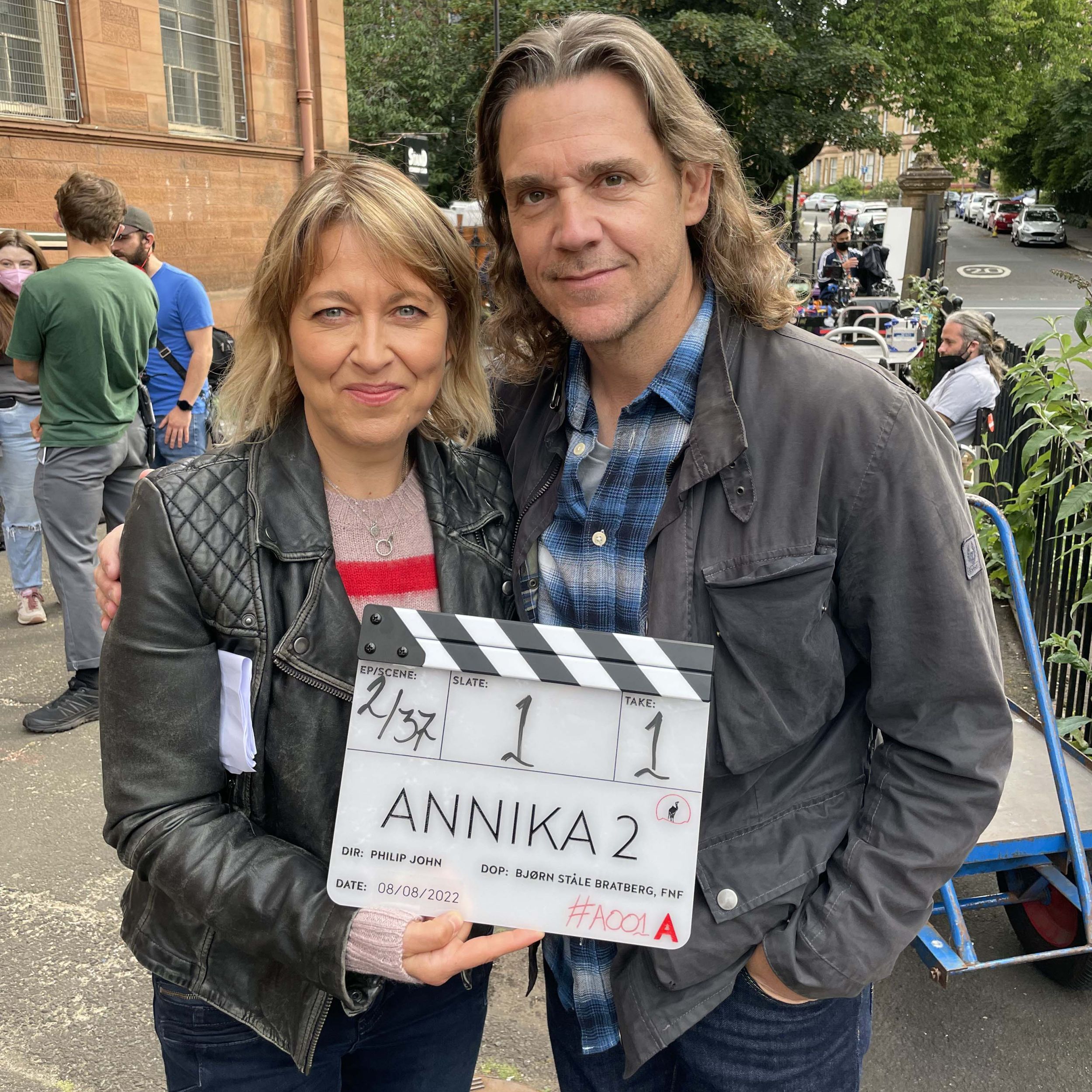 Nicola Walker and Jamie Sives on the set of Annika Season 2