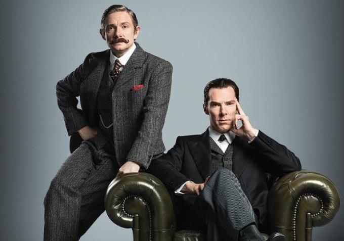 Benedict Cumberbatch and Martin Freeman get their Victorian era looks on. (Photo: BBC)