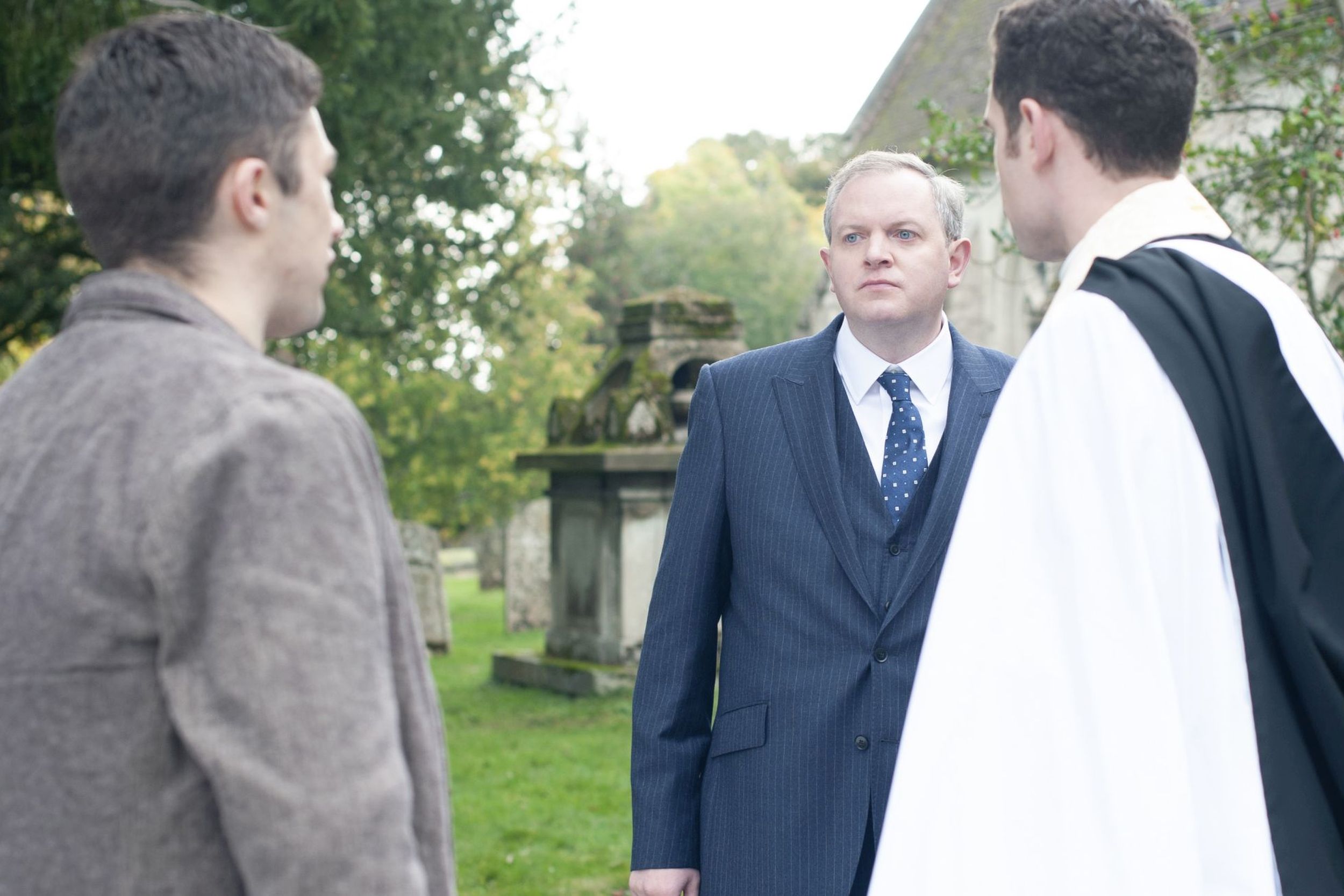 Miles Jupp as Marcus Asper and Tom Brittney as Rev. Will Davenport in Grantchester Season 6