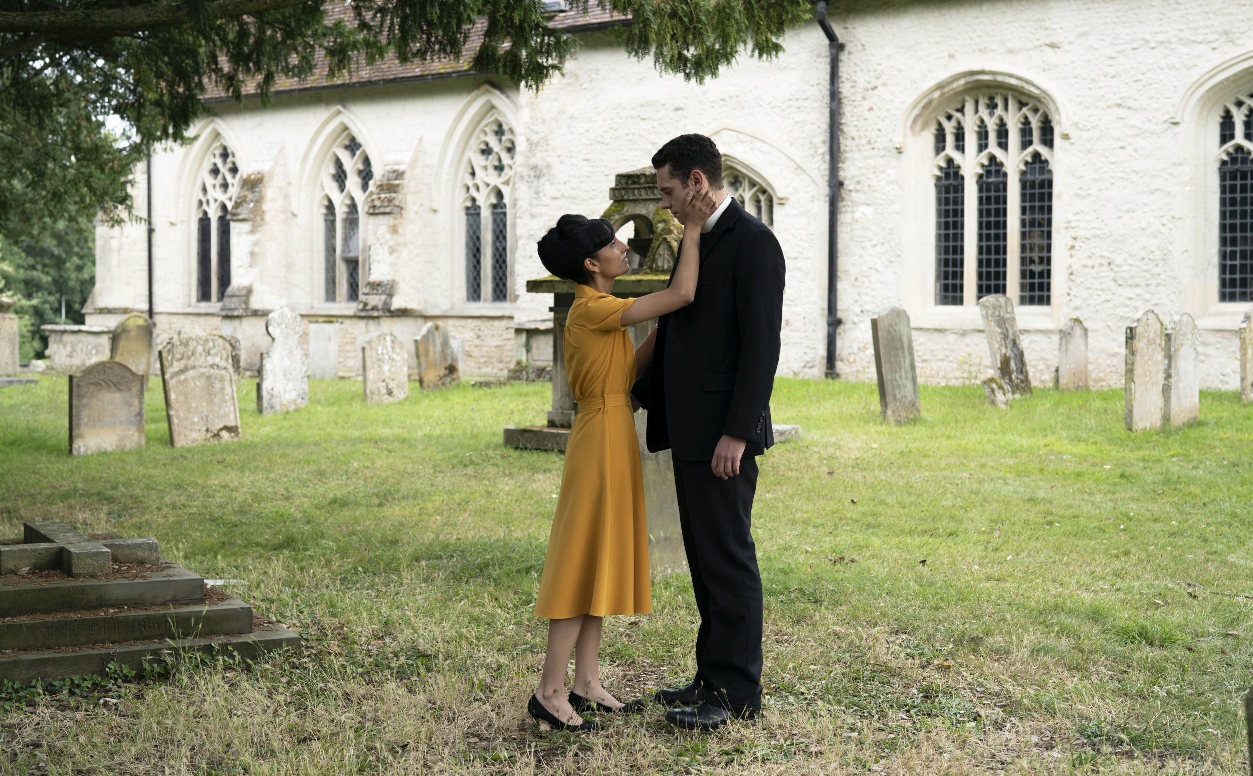 Tom Brittany as Rev Will Davenport and Ellora Torchia as Maya in 'Grantchester' 