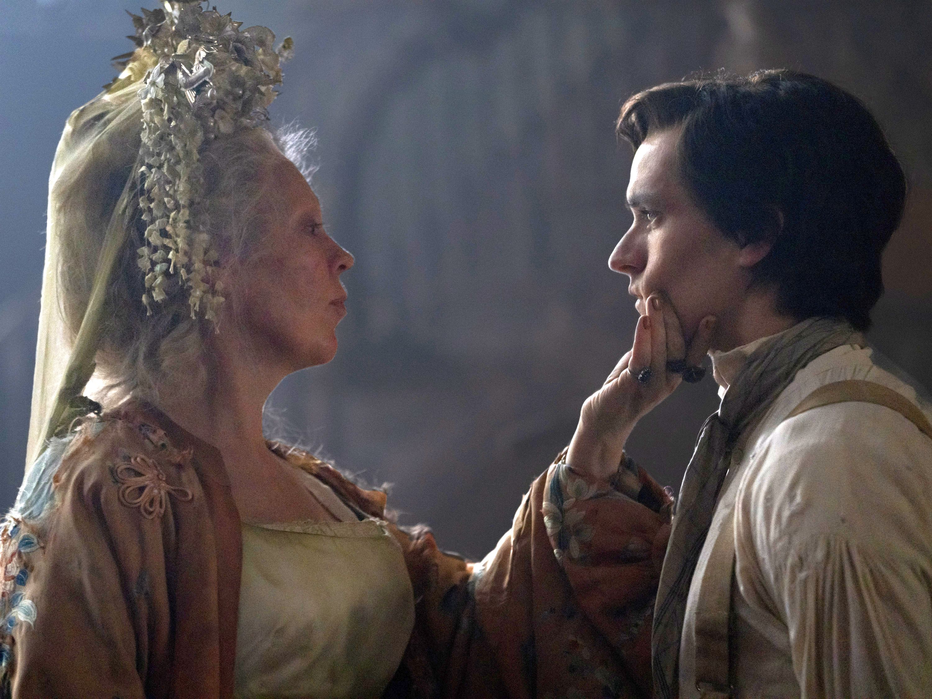 Olivia Colman as Miss Havisham and Fionn Whitehead as Pip in 'Great Expectations'