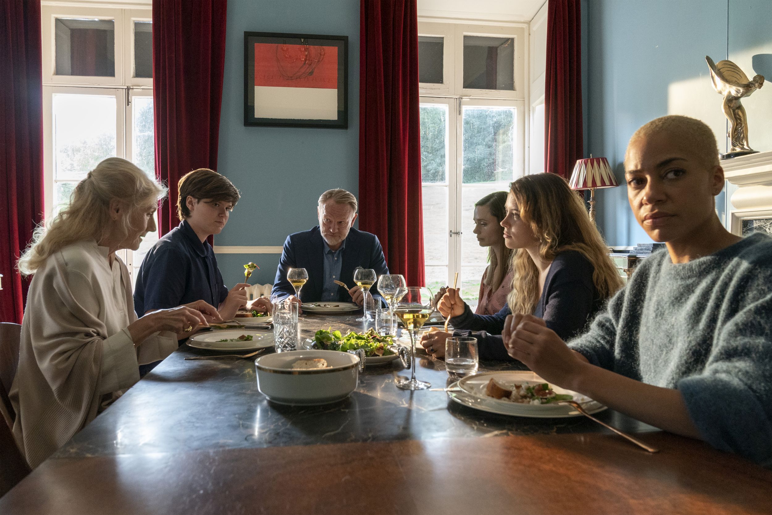 Jared Harris as George Rattery, Cush Jumbo as Frances, Geraldine James as Joy, Maeve Dermody as Violet, Mia Tomlinson as Lena, Barney Sayburn as Phil - The Beast Must Die