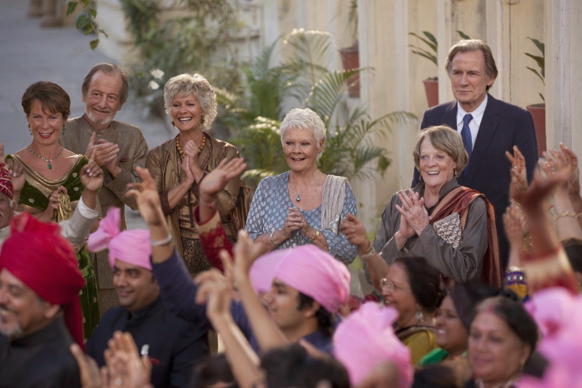 Maggie Smith, Judi Dench &amp; Bil Nighy in "The Second Best Exotic Marigold Hotel" (Photo: Laurie Sparham/Twentieth Century Fox)