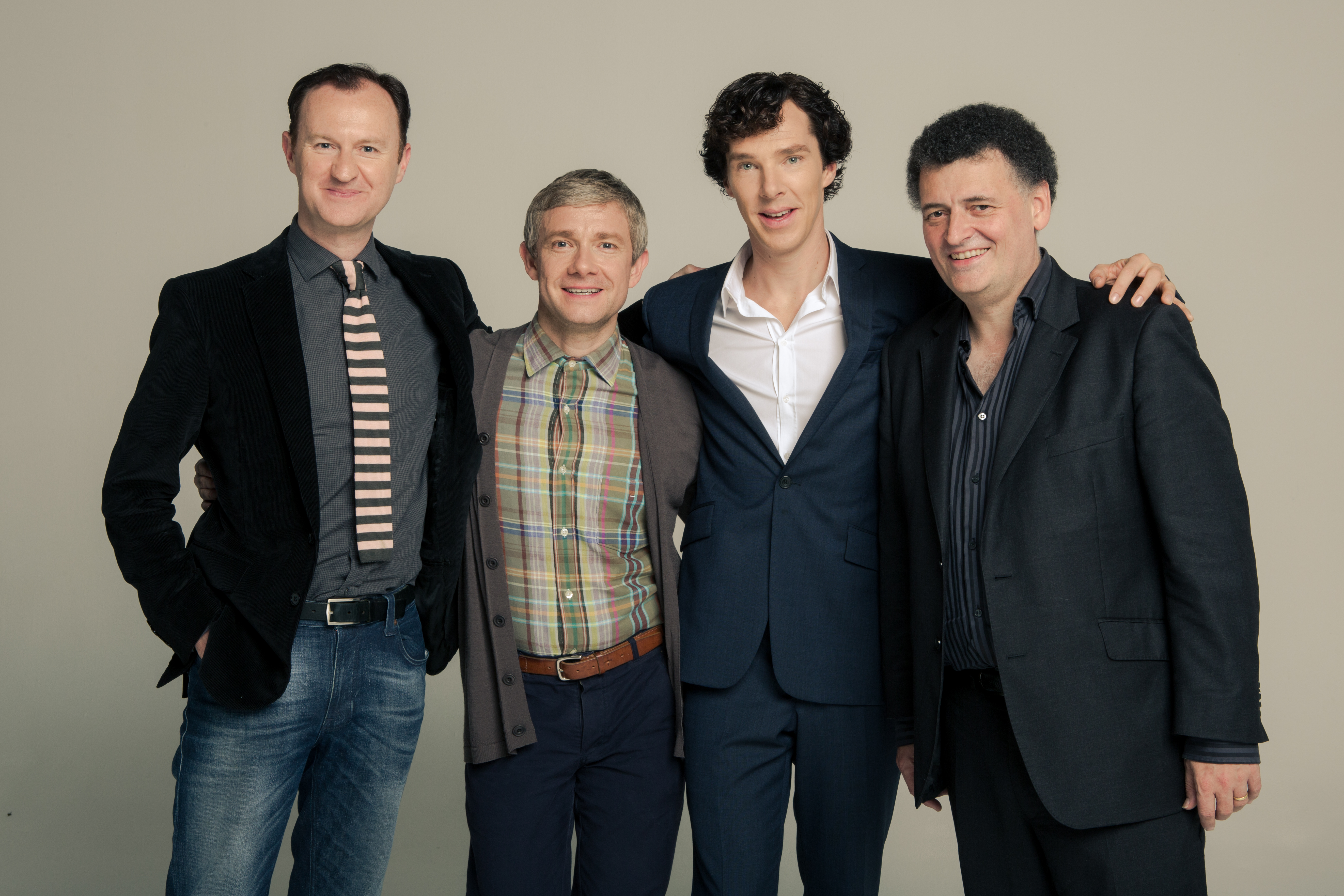 Mark Gatiss, Matin Freeman, Benedict Cumberbatch and Steven Moffat (Photo: Courtesy of Robert Viglasky © Hartswood Films)