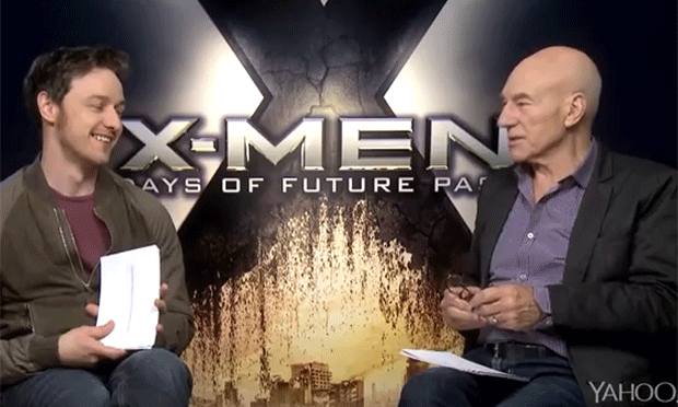 James McAvoy and Patrick Stewart have the best chat ever. (Photo: Yahoo! TV)