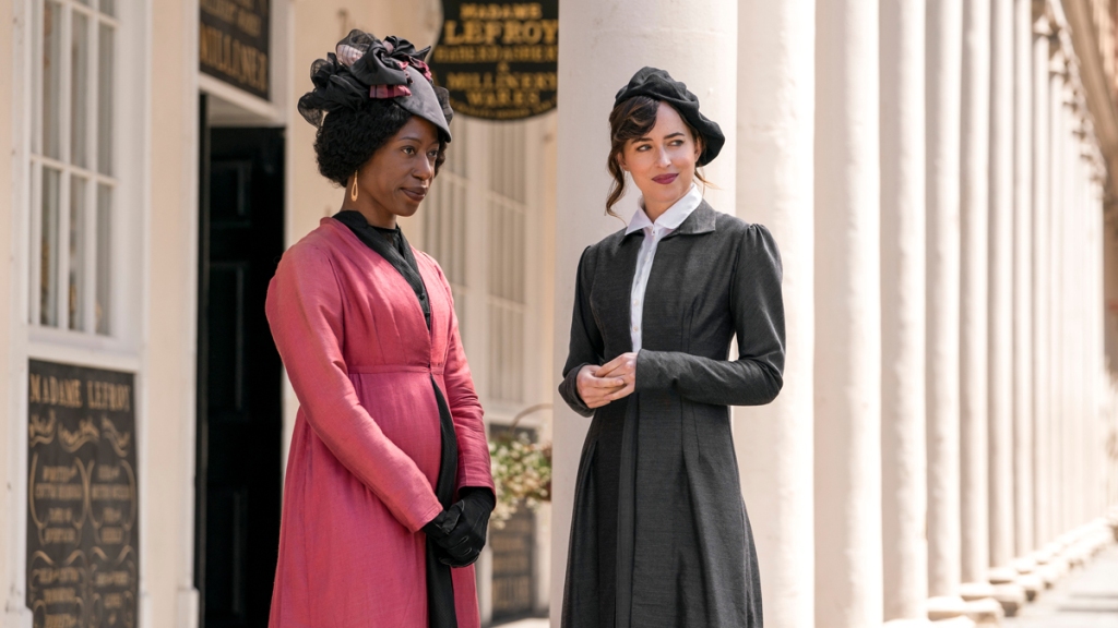 Lady Russell (Nikki Amuka-Bird) and Anne Elliot (Dakota Johnson) Photo: Nick Wall / Courtesy of Netflix