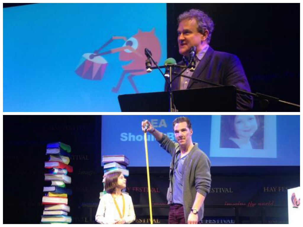 Hugh Bonneville and Benedict Cumberbatch reading at the 500 Words competition (Photos: BBC Radio 2, via Twitter)