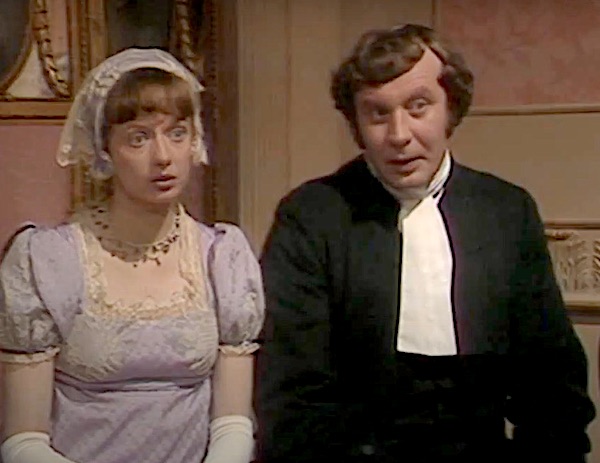 Charlotte Collins (Irene Richards) and Mr. Collins (Malcolm Rennie). BBC