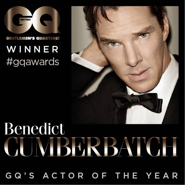 Benedict Cumberbatch picked up yet another trophy, from GQ this time. (Photo: British GQ via Twitter)