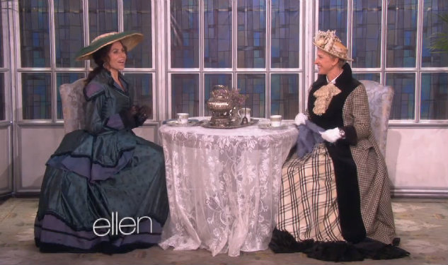 Ellen DeGeneres and Minne Driver do their best period drama thing. (Photo: The Elen DeGeneres Show)