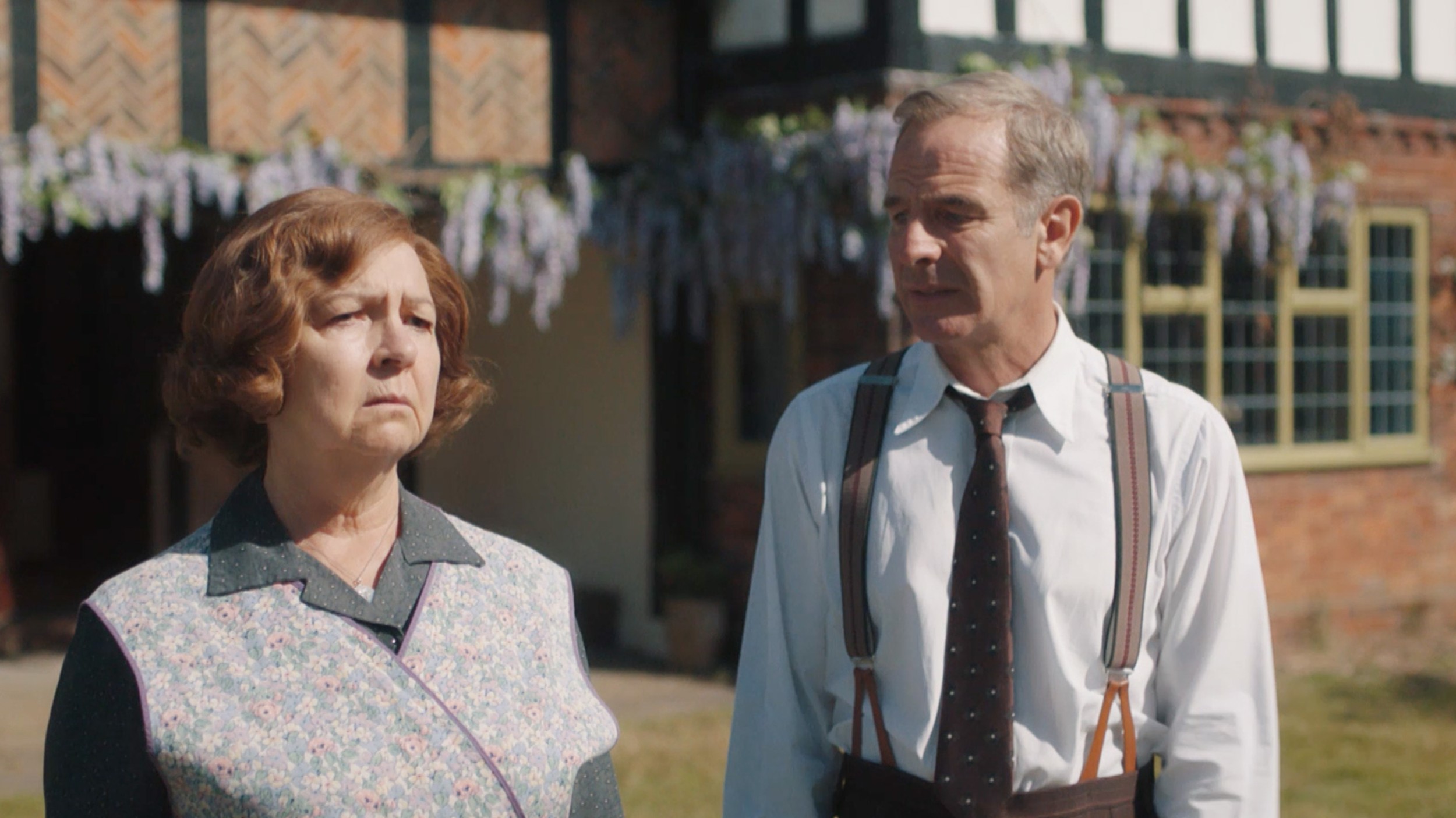 Robson Green as Geordie Keating and Tessa Peake-Jones as Mrs C in 'Grantchester'