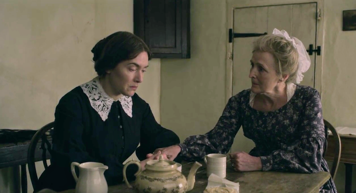 Mary Anning (Kate Winslet) and Elizabeth Philpot (Fiona Shaw). Credit: Neon.