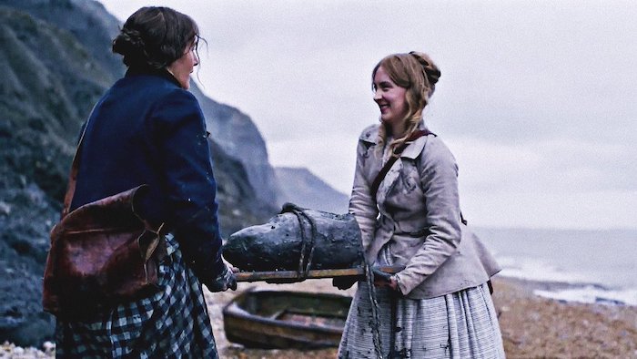 Mary Anning (Kate Winslet) and Charlotte Murchison (Saoirse Ronan). Credit: Neon.