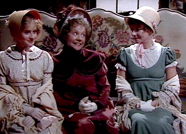 Kitty (Clare Higgins), Mrs. Bennet (Priscilla Morgan), and Lydia (Natalie Ogle). BBC