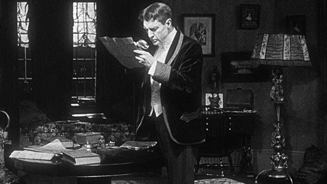 William Gillette as Sherlock Holmes in a still from the 1916 film. (Photo: San Francisco Silent Film Festival)