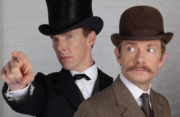 Benedict Cumberbatch and Martin Freeman in their new period dress. (Photo:BBC)