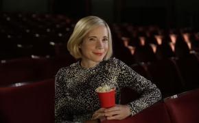 Picture shows: Lucy Worsely with a bucket of popcorn