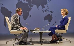 Steve Coogan as Brian Walden and Harriet Walter as Margaret Thatcher in 'Brian & Margaret'